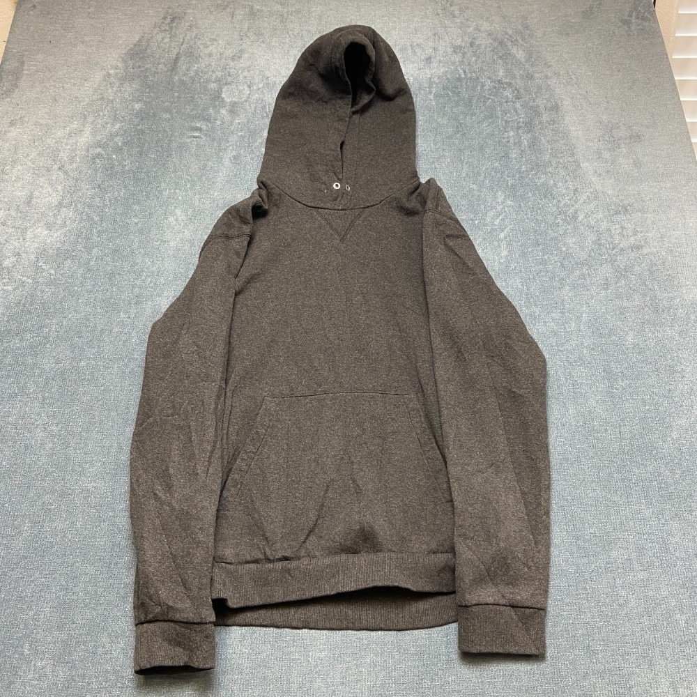 Theory Hoodie Mens Large Gray Fleece Lined Drawstring Kangaroo Pockets Winter